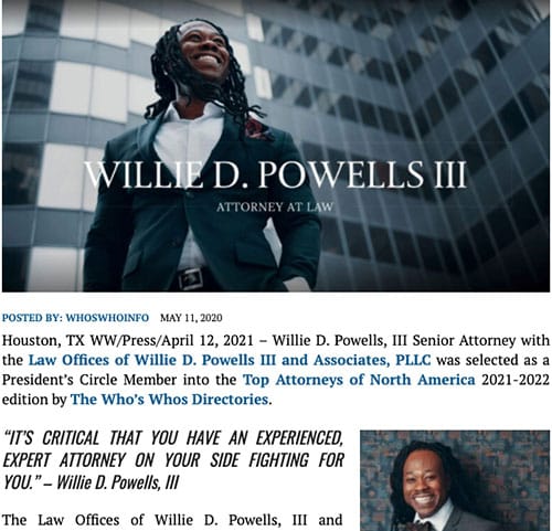 Top Attorney – Willie D. Powells, III – President’s Circle Member